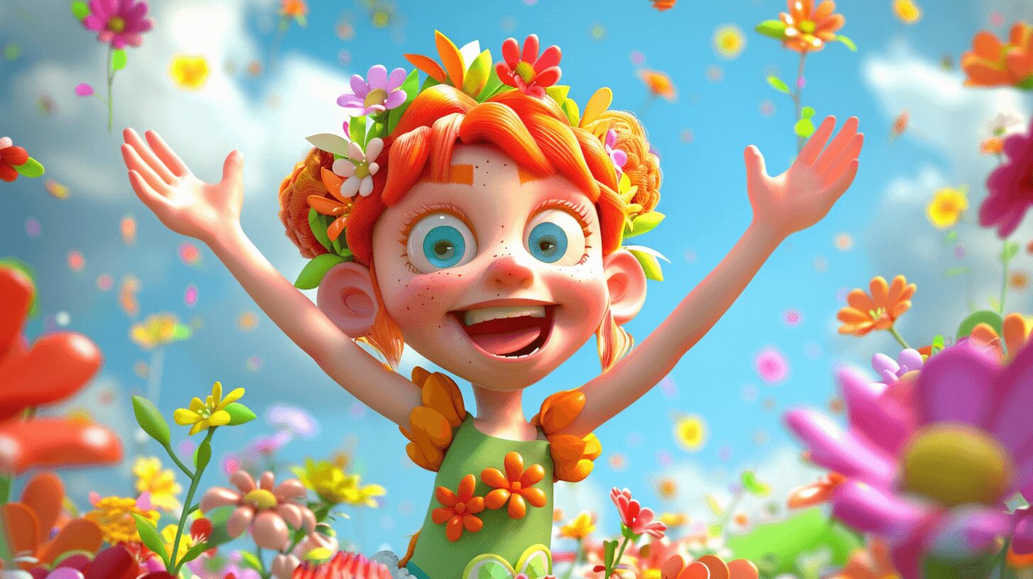 benchmedia_a_happy_an_animated_stop_motion_girl_character_–c_9370e9e7-5ae5-42a1-a1cf-2cac40783641_1 (1) A cartoon woman wearing flowers and celebrating